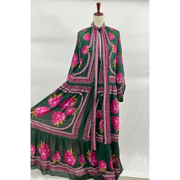 LA DOUBLEJ Sz L Large Athena Dress Silk Maxi Pink Green - Picture 2 of 14